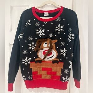 Holiday Sweater “Ugly” Sweater Christmas Black and Red Reindeer Sweater